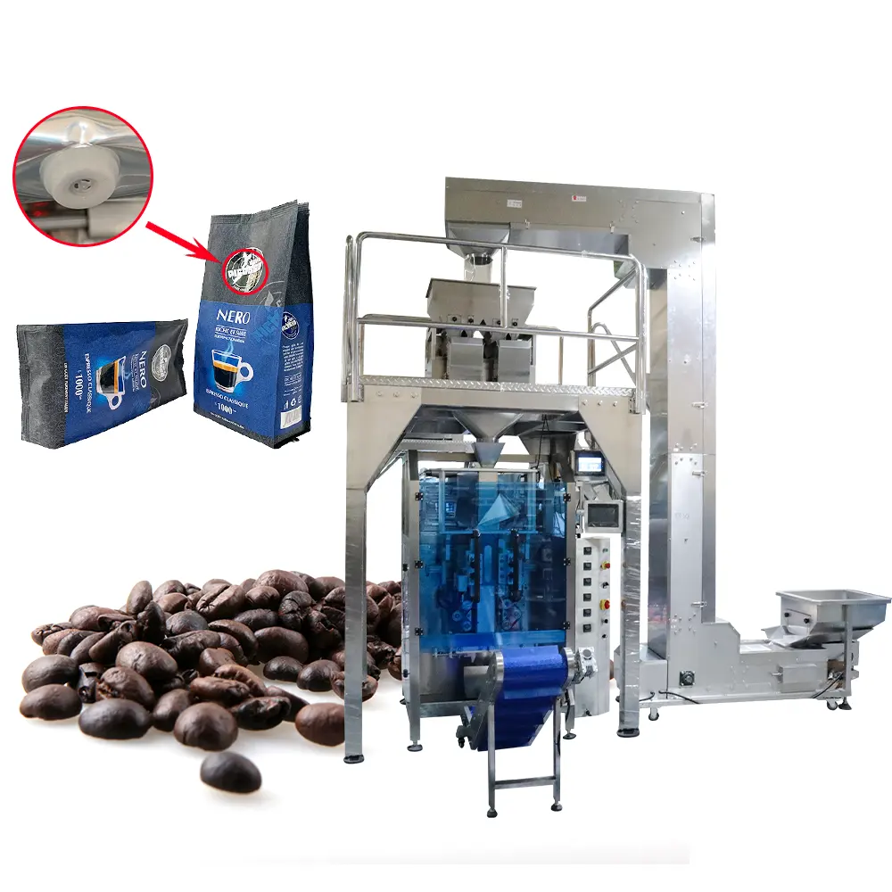 ماكينة تغليف عمودية آلية لحبوب البن والشوكولاتة والمكسرات وأكياس الحبوب المحبوبة والمغلقة من 4 جوانب وتزن ماكينة الجاسيت 500 جم 1 كجم
