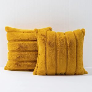 18x18 inç yumuşak peluş dekoratif minder örtüsü çift taraflı geniş çizgili sahte tavşan kürk atmak kare yastık kılıfı için örme