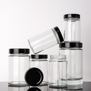 Gıda depolama 120ml-1000ml düz yuvarlak şeffaf cam reçel baharat bal kase derin kapaklı