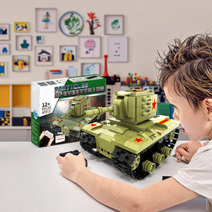 World War II Soviet KV-<strong>2</strong> Electronic <strong>Toy</strong> <strong>2</strong>.4G Remote Control Model Gyroscope Four Channels Plastic Puzzle Building Block Steam