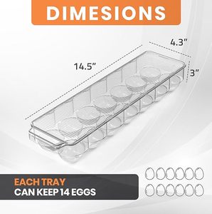 Paquete de 2 contenedores de huevos de plástico transparente con asa de tapa Soporte de huevos de refrigerador apilable para organización de almacenamiento de cocina - Product Image 4