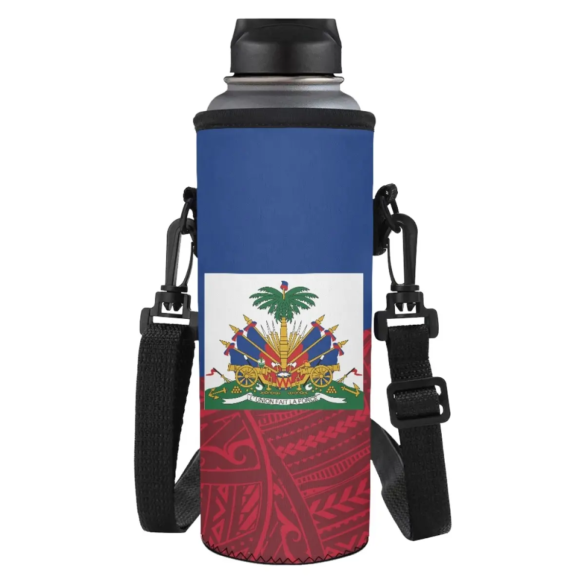 ハイチ国旗カスタムボトルネオプレンカバートラベルスポーツエクササイズウォーターボトルスリーブポリネシアレッドウォーターボトルカバークーラーバッグ