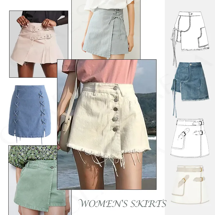 High Quality Women 100% Cotton Skirt Manufacturer Stone Wash Ladies Jeans Skirts Custom Pleated Denim Mini Skirt For Women