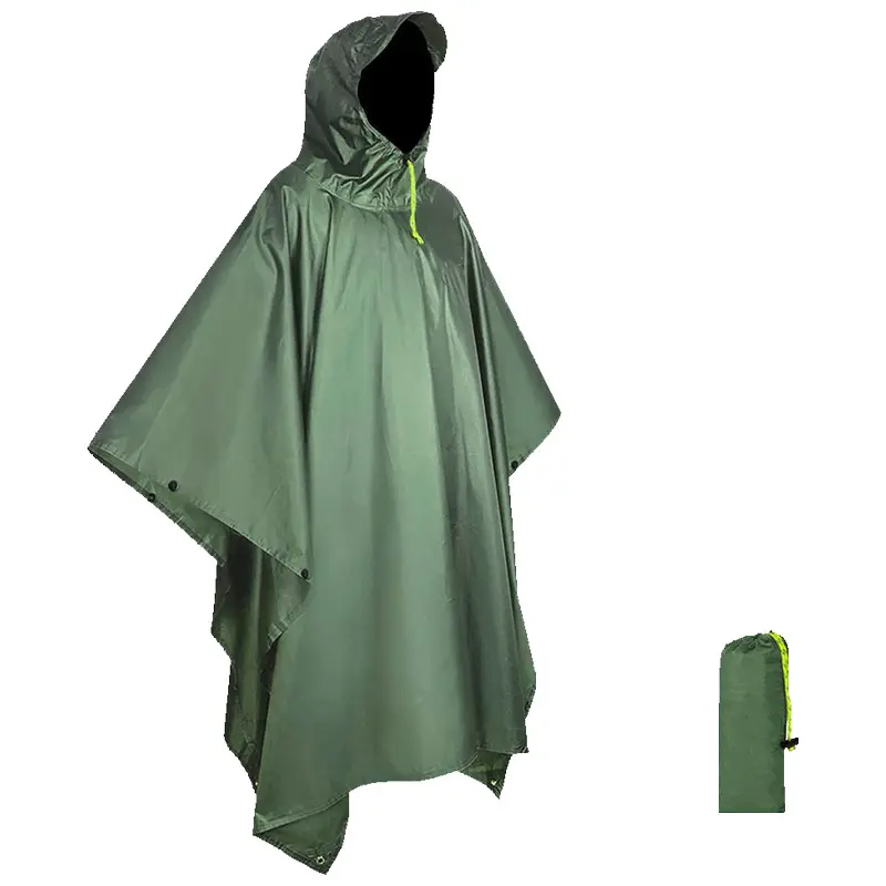 Ponchos de lluvia reutilizables impermeables para exteriores con revestimiento de PU de poliéster transpirable para acampar