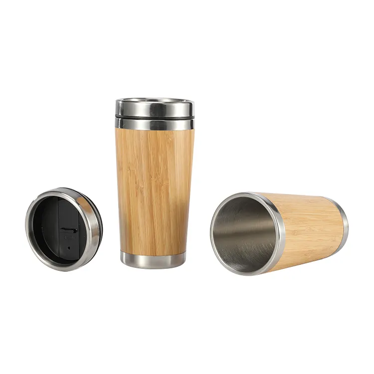 Crital-colador de té de fibra de acero inoxidable, vaso de botella de agua de bambú con tapa de taza, ecológico, con logotipo personalizado