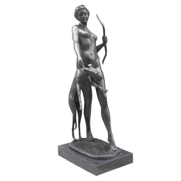 Vida personalizada Tamanho Bronze Fundição Senhora Nua com estátua do cão