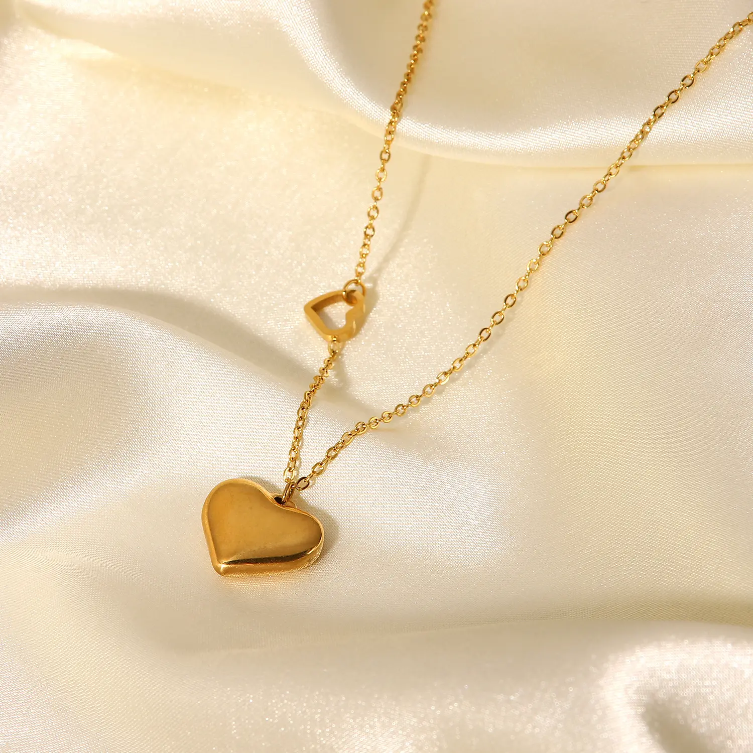 Collier avec pendentif Double cœur en acier inoxydable, plaqué or 18K, bijou d'amour pour femmes, nouveau,