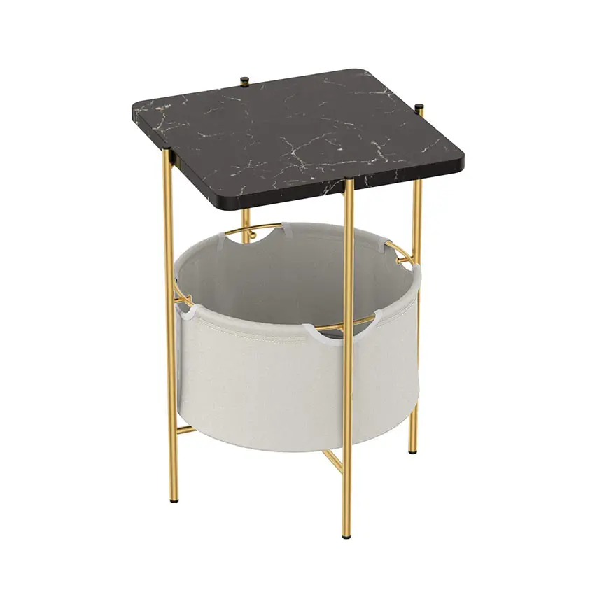 Современный круглый боковой столик с корзиной для хранения, промышленный журнальный столик, ночная подставка, акцентная мебель с металлической рамкой