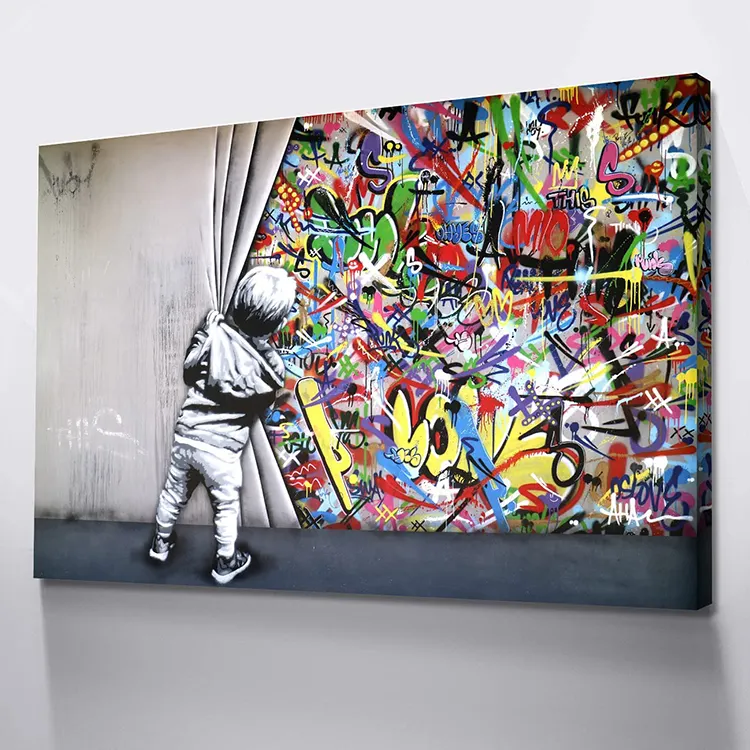 Amazon Hot Selling Factory Wholesale Banksy Kleurrijke Print Banksy Canvas Graffiti Muur Art Decor Pop Art Canvas Schilderij