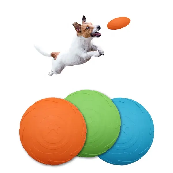 Juguete de goma suave para entrenamiento de mascotas, discos voladores para morder, resistentes, suaves