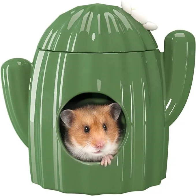 Hamster Hideout Céramique Cactus Forme Hamster Maison et Habitats Cool Bed pour Hamster Nain Gerbille Souris Golden Bear