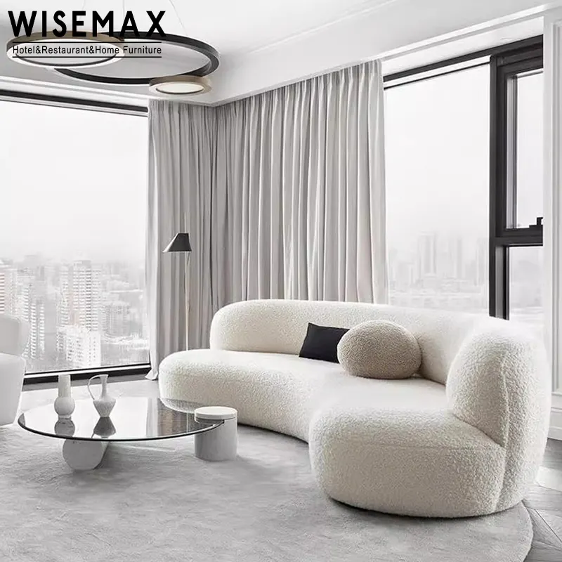 أثاث من WISEMAX أريكة بيضاء من قماش تيدي مقوسة لغرفة المعيشة تصميم إسكندنافي لأثاث غرفة المعيشة