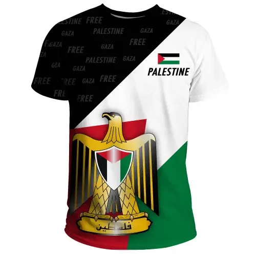 Grosir gratis bendera Palestina menyesuaikan kaus grafis untuk pria kaus klasik Premium pas kaus pria Crew Neck Supplier