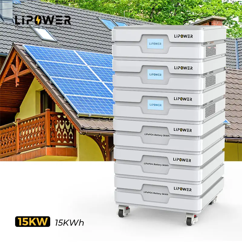 Lipower 5Kwh 10Kw 15Kwh 48v Lifepo4 Batterie Ess Système de stockage d'énergie domestique Conteneur Énergie solaire Batterie empilable