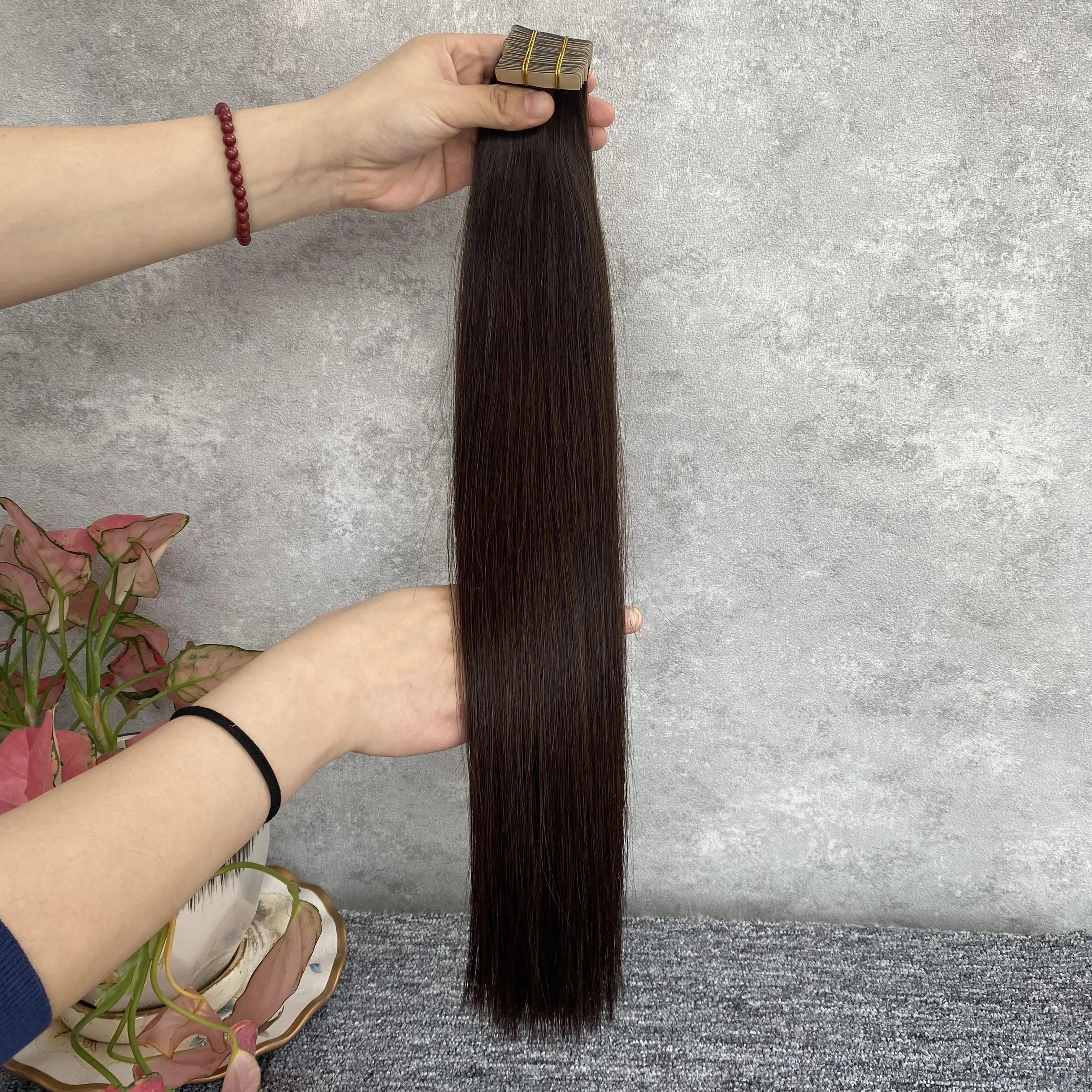 18 inç 1b bant uzantıları İnsan saç 100% ham bakire rus uzun düz manikür hizalanmış çift çizilmiş bant saç