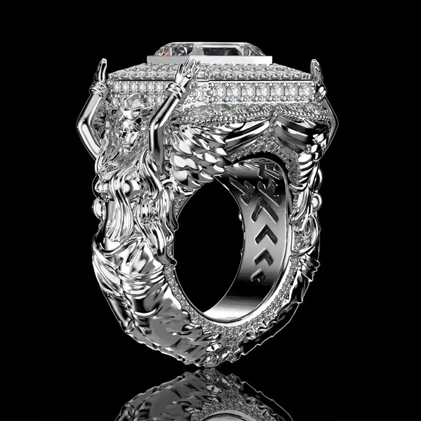 Hip Hop Heart Ring 925 Sterling Silver Jóias Personalizadas Moissanite Anel VVS Lab diamante