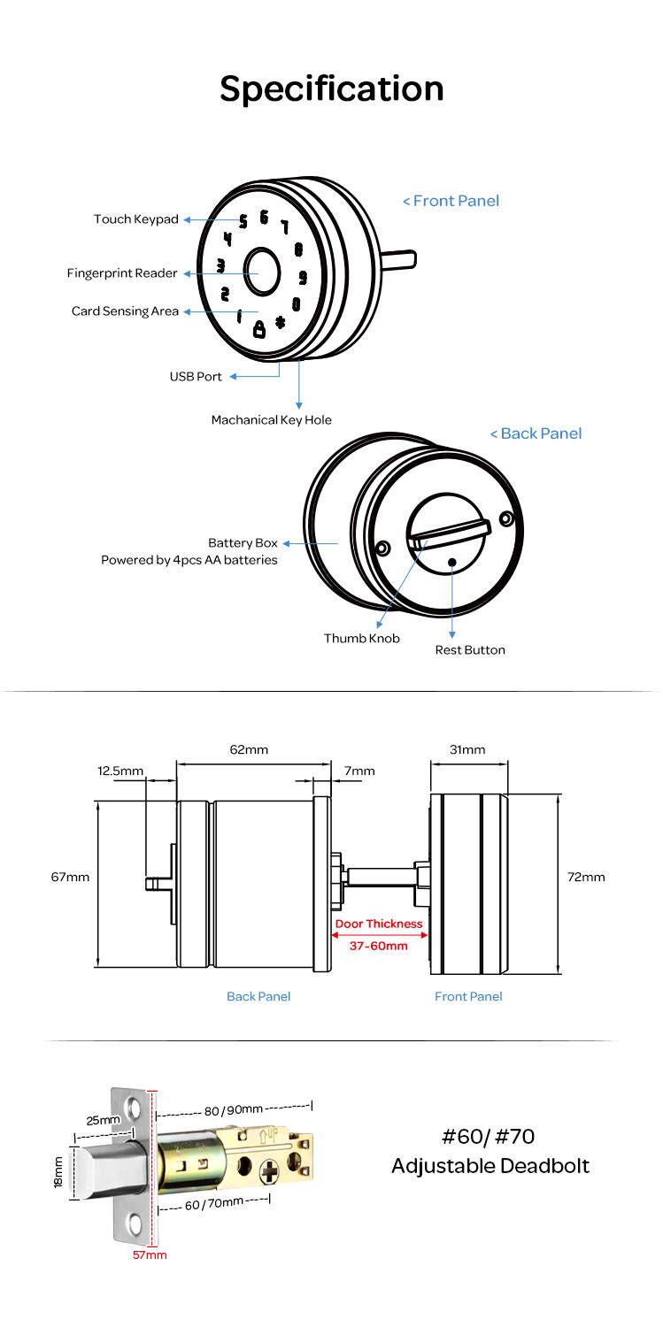Amazon Hotselling Wifi TUYA APP Deadbolt Lock Keypad Wireless Fingerprint Smart Door Lock Deadbolt
