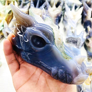 Doğal kristal kafatasları oyma el sanatları hayvan heykeli Druzy akik Geode ejderha kafası kafatasları süslemeleri için - Product Image 6
