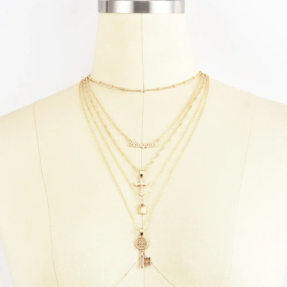 MF0009 Ready to ShipIn StockFast DispatchFashion gold cross cheap layer chain necklace For Women 
