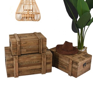 3 Set eski çiftlik evi büyük el yapımı geri ahşap organizatör depolama bagaj kutuları ahşap kare depolama sandıklar göğüs gövde - Product Image 1