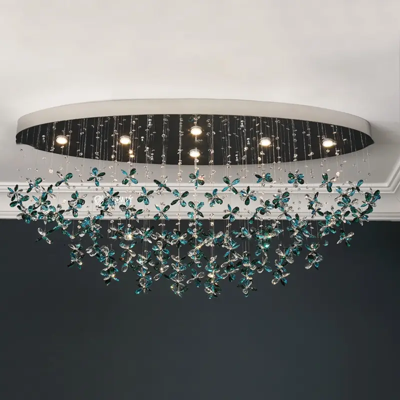 Custom high quality Modern hotel home restaurant kitchen hanging ceiling green stone crystal pendant chandelier