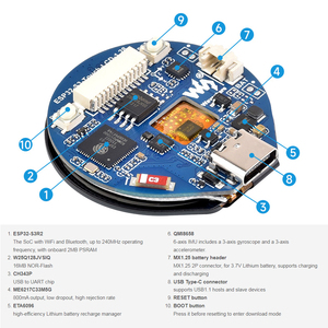 Placa DE DESARROLLO DE 1,28 pulgadas, pantalla táctil de pulgadas, pantalla LCD redonda con WiFi-Bluetooth 5 BLE, acelerómetro, Sensor de giroscopio