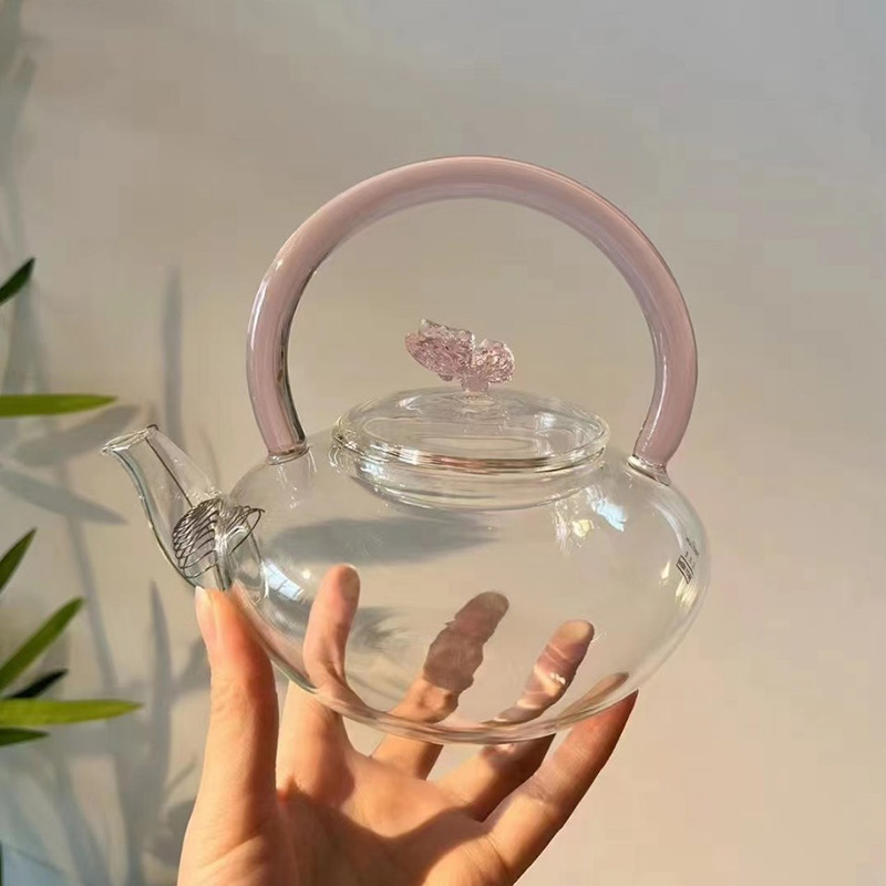 37Years Factory Glass Teapot With Pink Lift Handle Microwave & Dishwasher Safe High Borosilicate Tea Kettle 700ml