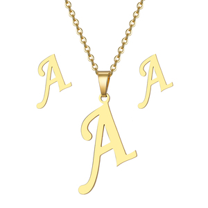 Kisswife Hot Bán Thép Không Gỉ Thư Vòng Cổ Bông Tai Trang Sức Set A-Z Bảng Chữ Cái Mặt Dây Chuyền Ban Đầu Vòng Cổ Stud Bông Tai SE - Product Image 1