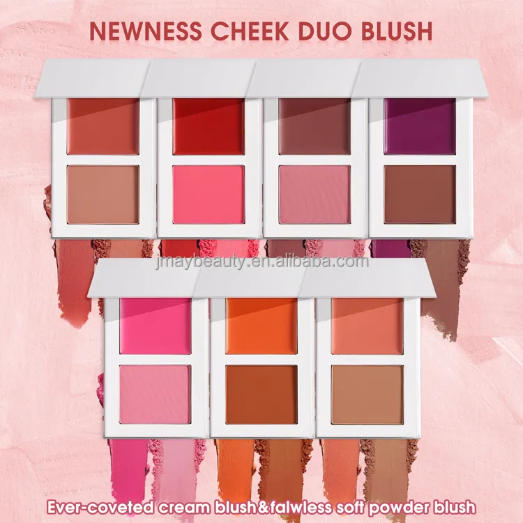 2 In 1 Hoge Pigment Langdurige Roze Matte Blush Private Label Twee Kleuren Veganistisch Crème Wang Blush Palet