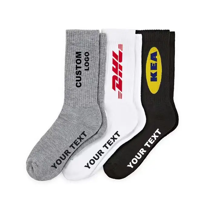 Chaussettes 100% coton, chaussettes avec logo personnalisé, de haute qualité, bas cnc, à la mode quantité minimale de commande logo personnalisé