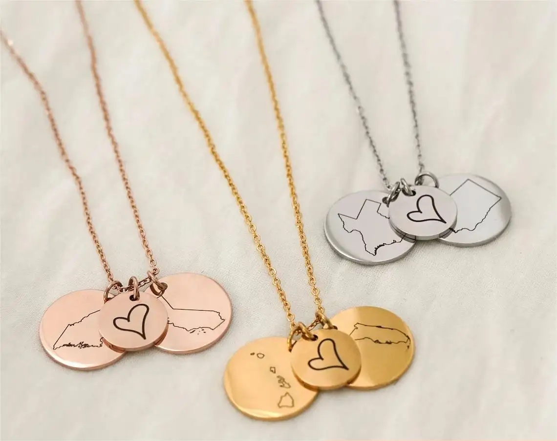 Joyería nueva personalizada, regalos para mejores amigos, nombre de Amistad, collar de estado, regalo especial para estudiantes de intercambio