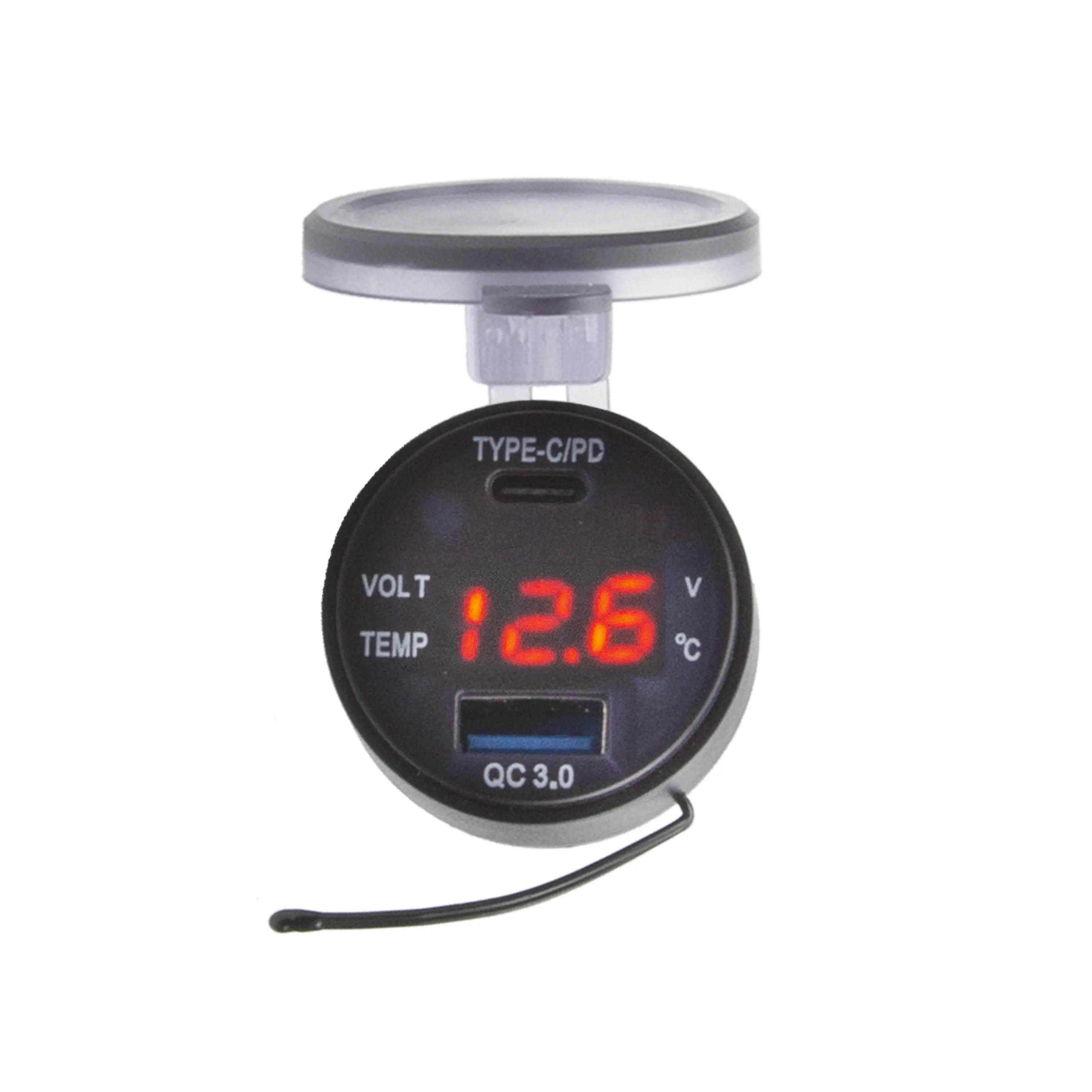 Pengisi daya mobil Voltmeter LED 48W, dengan sakelar On-Off 12V 24V Tipe C PD & QC 3.0 colokan listrik USB dengan 2 outlet soket