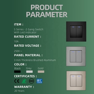 Avrupa pazarı çin dekoratif stil duvar prizi alüminyum Panel 2 Gang 1 yollu 2 yollu elektrik ışık anahtarı LED ile - Product Image 5