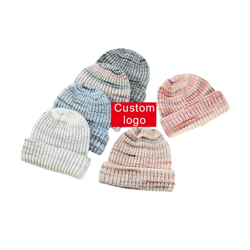 NUEVO logotipo personalizado Invierno Slouchy Cuffed Beanies Warm Cap Knit Hat Fleece Variegated Winter Beanie Sombreros para mujeres