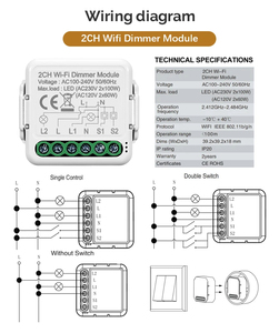 Interruptor de luz WiFi de 2 canales Temporizador Tuya Módulo de interruptor de atenuación WiFi inteligente