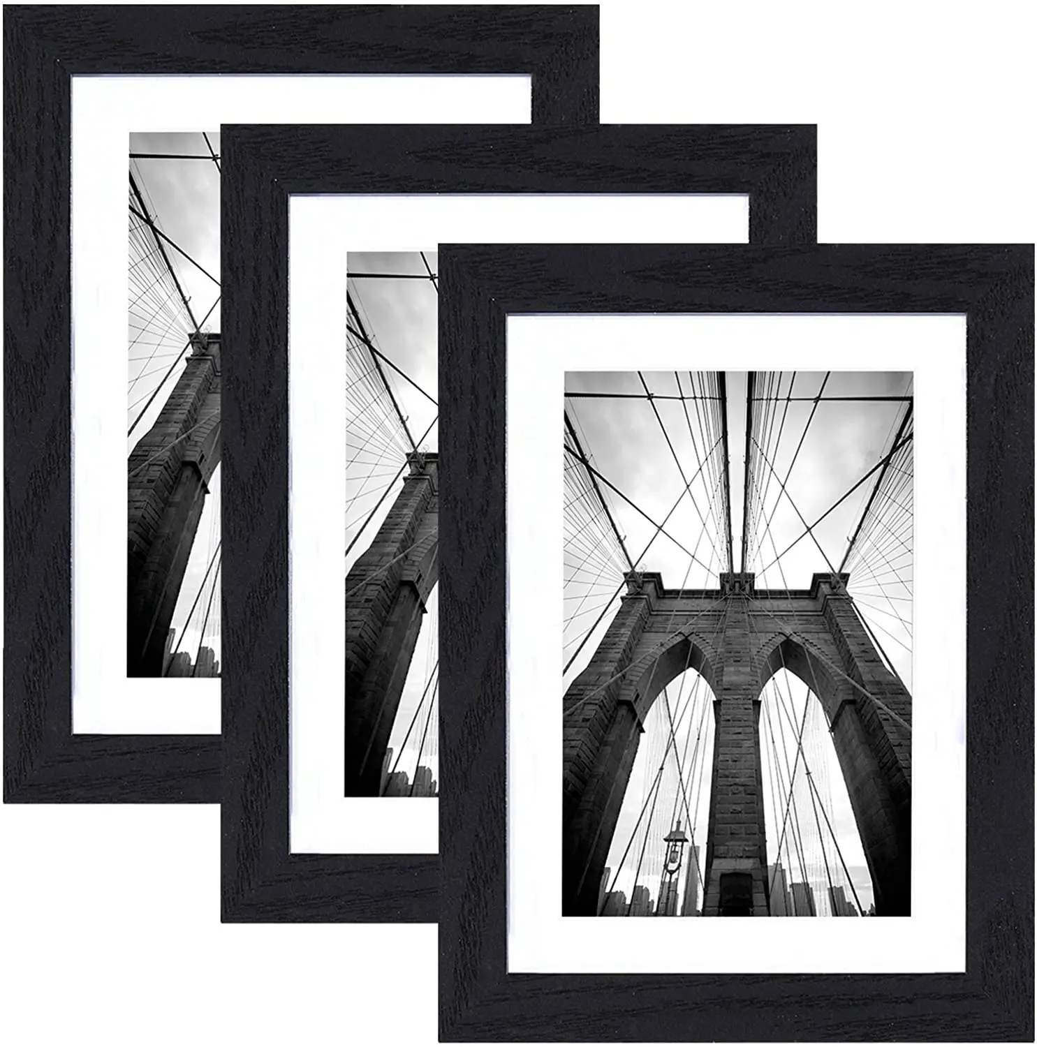Preto 5x7 quadro quadro conjunto de 3 com vidro real, texturizado madeira moldura de fotos colagem