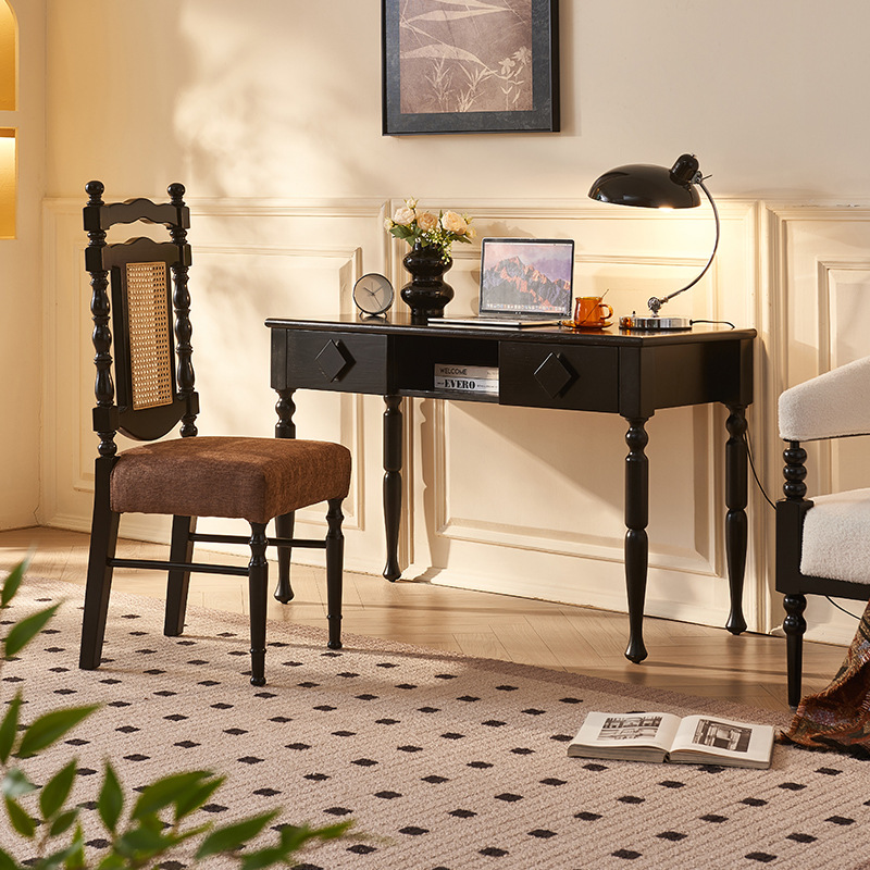 Coiffeuse + chaise en rotin