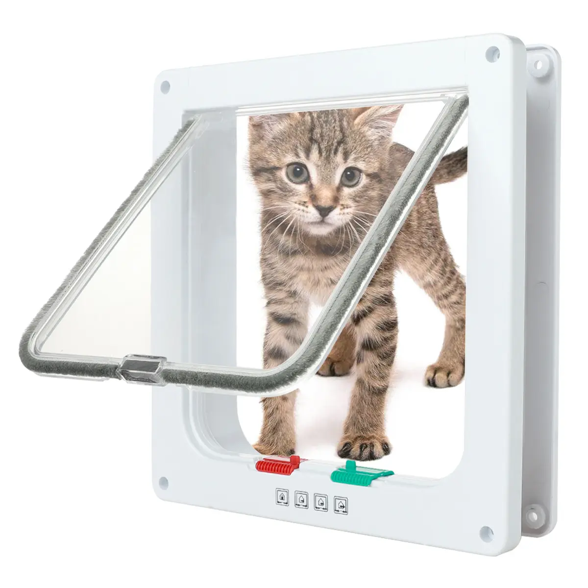 Porta de gato de 4 vias com fechadura, porta com aba para gato e porta interior, portas para animais de estimação, adequadas para janela e doo