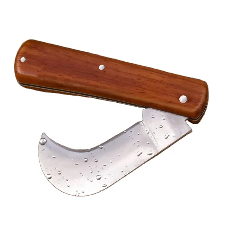 DG234 bosque hongo cuchillo de caza mango de madera de Rosa hoja curva cuchillo plegable jardín poda en ciernes injerto herramienta de corte múltiple