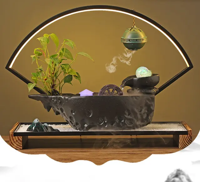 Chinese Zen style flowing water living room decoration fountain basin landscape backflow incense home office desktop crafts