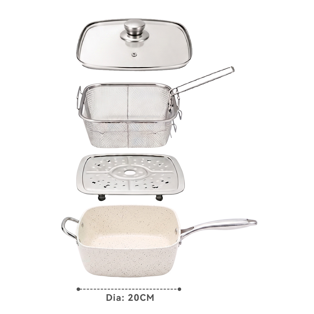 Sartén cuadrada blanca de 24 cm, juego de 4 piezas