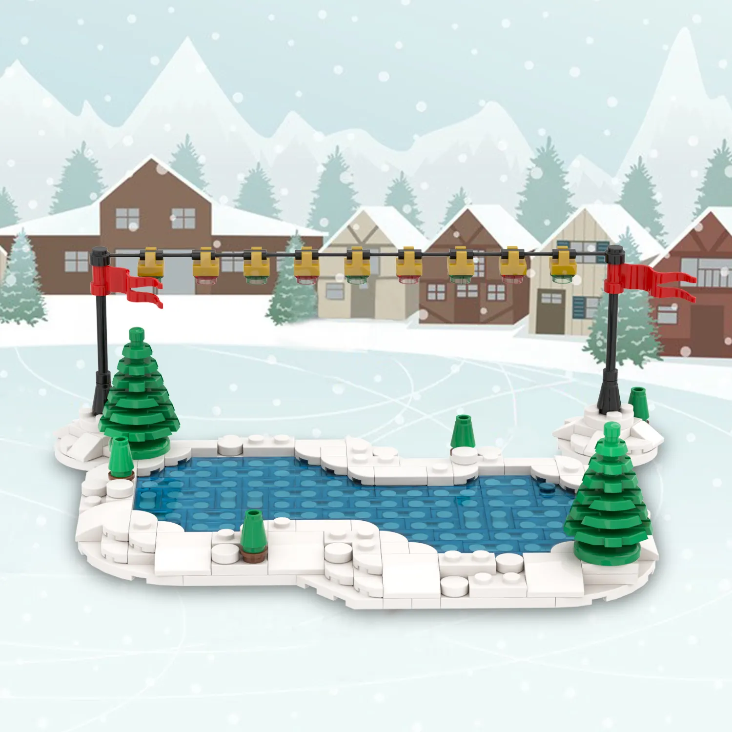 MOC4103クリスマススケートリンクシーンビルディングブロックDIY冬の屋外遊園地モデルアセンブリレンガおもちゃキッズギフト