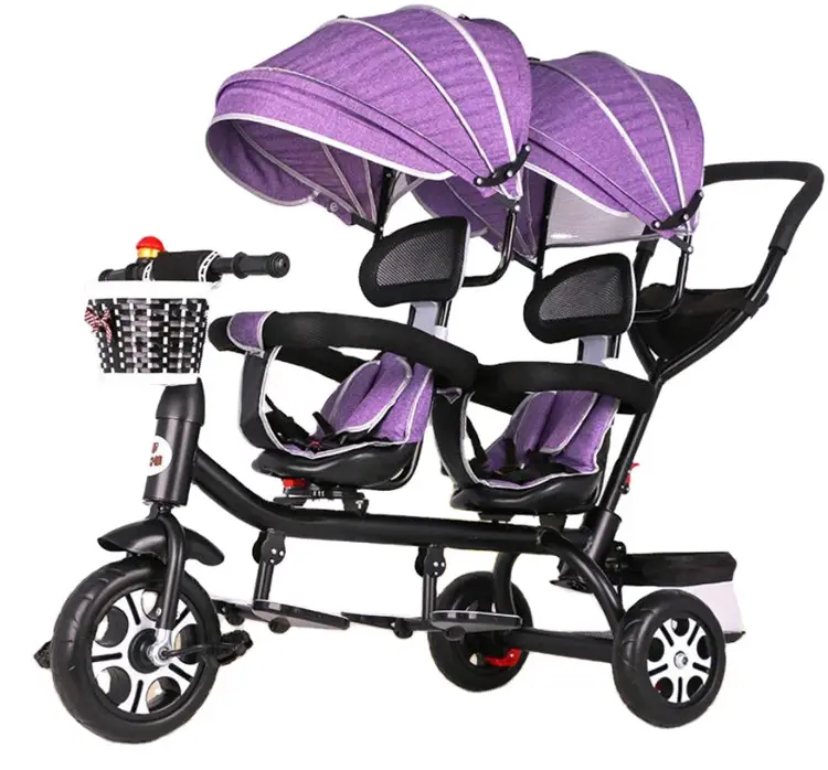 Usine directement vente jumeaux bébé tricycle enfants jouet 3 roues tour sur la voiture enfants remorque 4 dans 1 tricycles enfants 2 siège tricycle