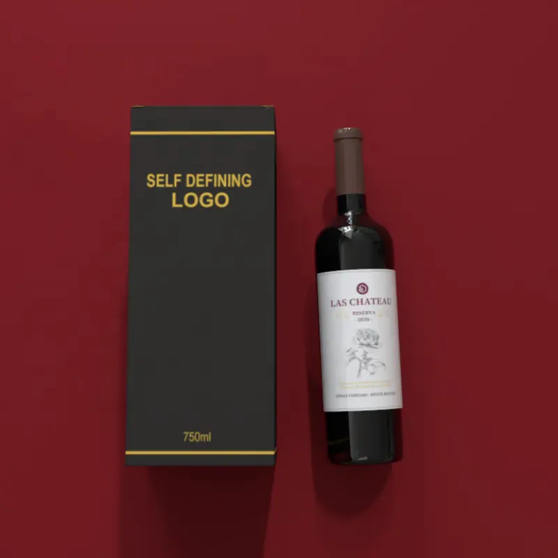 Commercio all'ingrosso su misura Logo rettangolo nero opaco scatola di vino pieghevole cartone rigido imballaggio in carta per bevande vino rosso MOQ basso