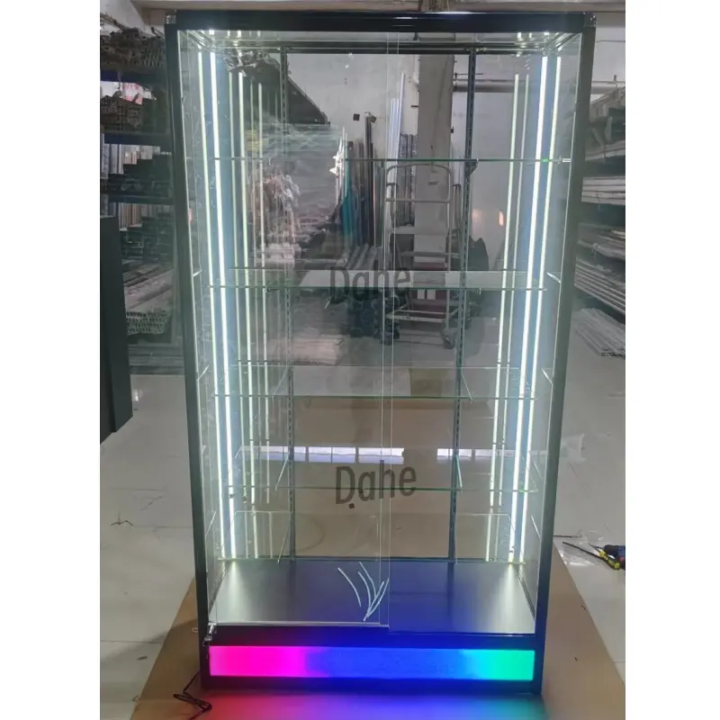 Duman dükkanı için renkli Led ışık alüminyum çerçeve vitrin ile perakende Vitrine vitrin kilitlenebilir cam vitrin