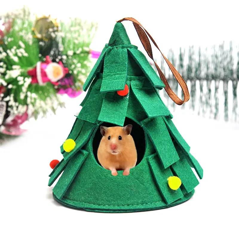 Tenda Natal hewan peliharaan kecil rumah Hamster kelinci kandang tikus besar tempat tidur hewan aksesoris sarang bulu Kempa