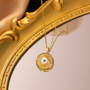 Wholesale Women's Trendy Eye Jewelry Gold Plated Stainless Steel Link <strong>Chain</strong> with Turkish Eye Pendant Necklace - Product Image 3