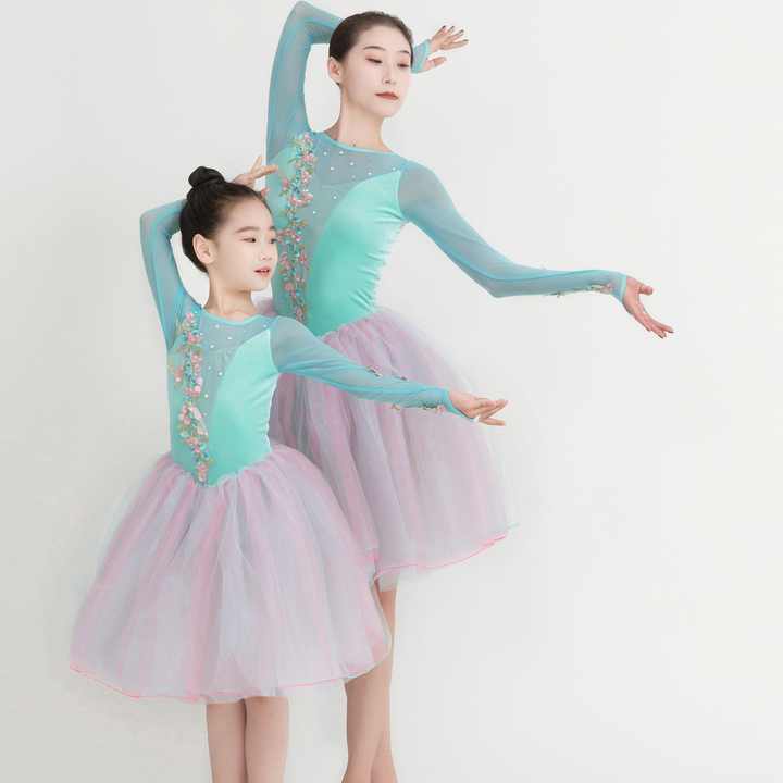 Blue Green Velvet Latin Dress Stretch Mesh Ballet Dance Wear Lyrical Shiny Rhinestone Embroidery Stage Performance Dance Costume