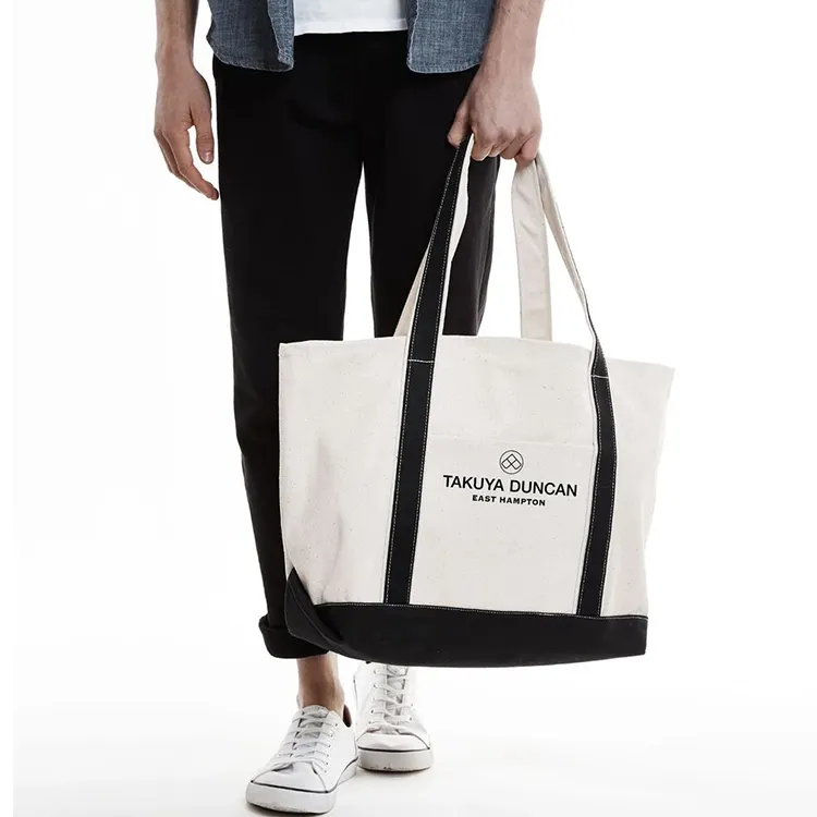 Grosir tas jinjing kanvas tas katun belanja bahu polos dengan Logo