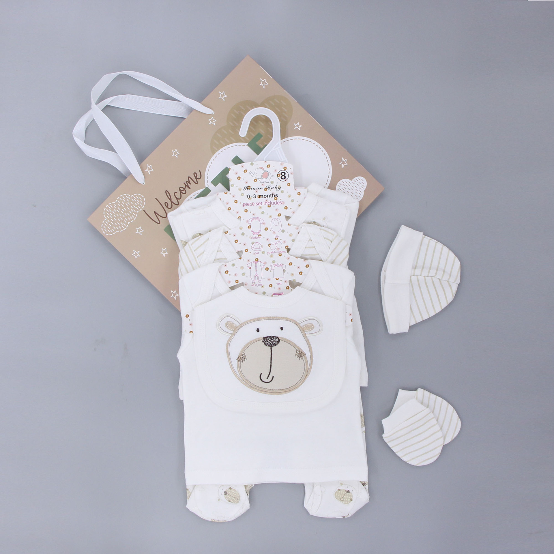 Vêtements pour bébé motif grosse tête d'ours.